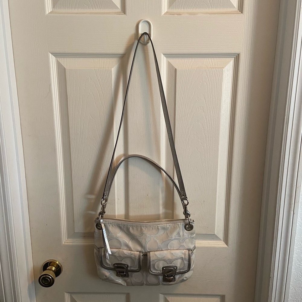 Silver and off white Coach bag